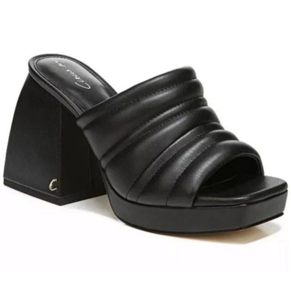 Circus by Sam Edelman Black Marlie Platform Chunky Heels Sandals Sz 9.5 Retro